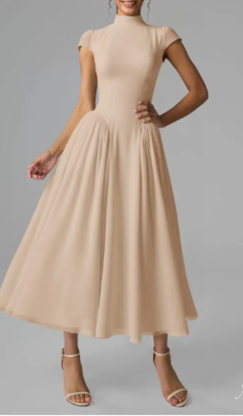 AW BRIDAL 4 S champagne Aimee satin bridesmaid formal midi dress NEW B27
